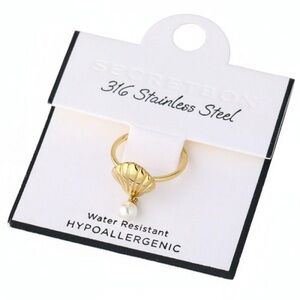 Gold Seashell Pearl Drop Ring - 316 Stainless Steel
